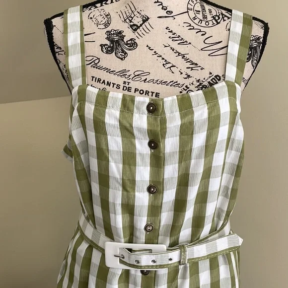 NWT ModCloth Past But Not Least Green Belted Gingham Dress SZ L - Picture 3 of 14